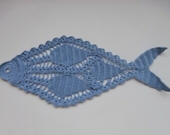 Crochet Fish Doily, Blue Doily, Lace Doily, Home Decor, Table Decoration, Centerpiece, Vintage Doily, Table mat, Organic Cotton doily