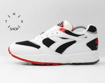 NOS 90s Vintage Diadora Imperium Plus Double Action D.A. sneakers / Deadstock Trainers / Black White Red kicks hi tops / made in China