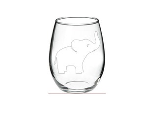 WHITE Elephant - WHITE ELEPHANT gift - Elephant Wine Glass - Monogram Wine Glass - Custom personalized monogram elephant stemless wine glass