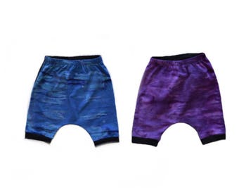 Tie Dye harem shorts - toddler kids harem shorts - blue purple harems -