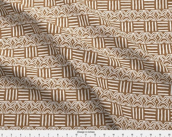 Tan Tribal Geometric Fabric - Fawohodie Means Free // Mudcloth By Monokeemono - African Mudcloth Cotton Fabric By The Yard With Spoonflower