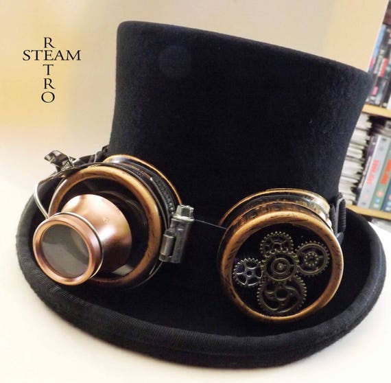 Download Steampunk Hat VINTAGE Top Hat with goggles with gears