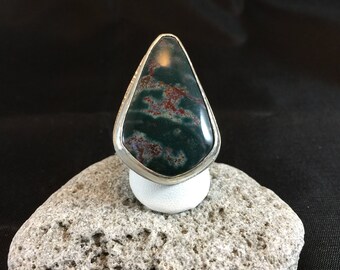 Ring- Handcut Moss Agate, Sterling Silver