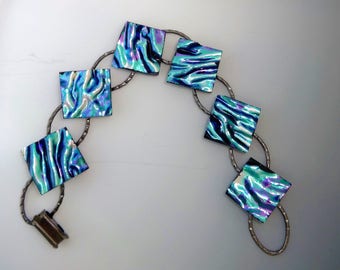Blue and Purple Dichroic Fused Glass Bracelet, Dichoric Glass Link Bracelet, Dichroic Glass Bracelet - Textured Blue and Purple Bracelet