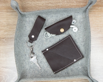 Valet Tray Leather Alternative Catchall Catch All Dish in Wool Felt