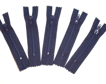 Blue Zippers, Navy Blue YKK Zippers 3 inch Set of 5, Bulk Zippers, 3 Inch Zippers