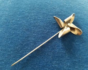 Vintage Sterling Leonore Doskow Stick Pin, Working Pinwheel Stick Pin