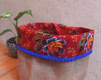 Empty pockets, Burlap, floral fabric and lace tassels