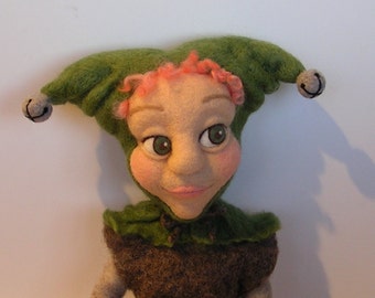 OOAK NEEDLE FELTED Doll / Little Morgan the Jester / Needle Felted Collectible Art Doll by Caryn Burwood of Purple Moose Felting