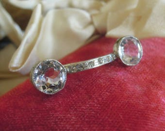 Vintage Antique Sterling Edwardian Eyeglass Shaped Pin / Edwardian Brooch / Rhinestones / Swivel Clasp Closure / Bar Pin / Lapel Pin