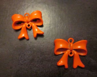 2 connectors bow / metal charm painted orange 19 * 17mm