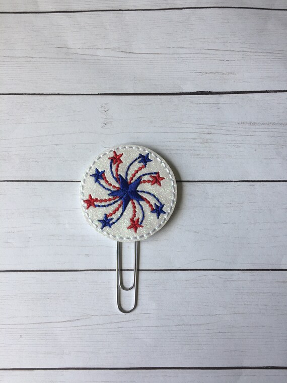 Round Glitter Fireworks Planner Clip/Planner Clip/Bookmark. Patriotic Planner Clip. 4th of July Clip. Glitter Planner Clip. Easter Planner