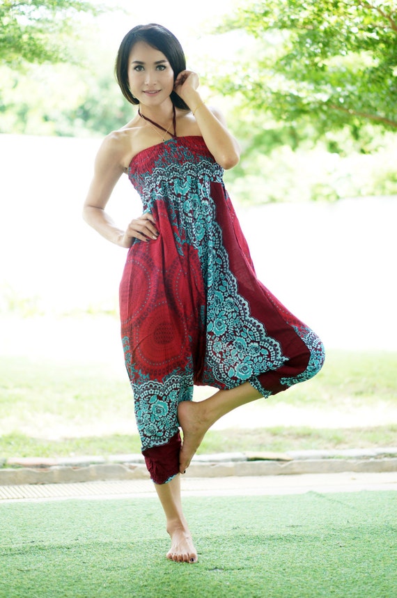 Red Harem Pants Thai Pants Rayon Pants Boho Strenchy Pants