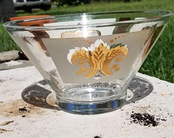 Gorgeous Glass chip or punch bowl with Fleur de Lis gold and black and white design