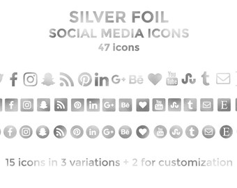 Silver Social Media Icons Buttons Website Icons Silver Foil Blog Icons Silver Social Media Icons Social Media Graphics Twitter