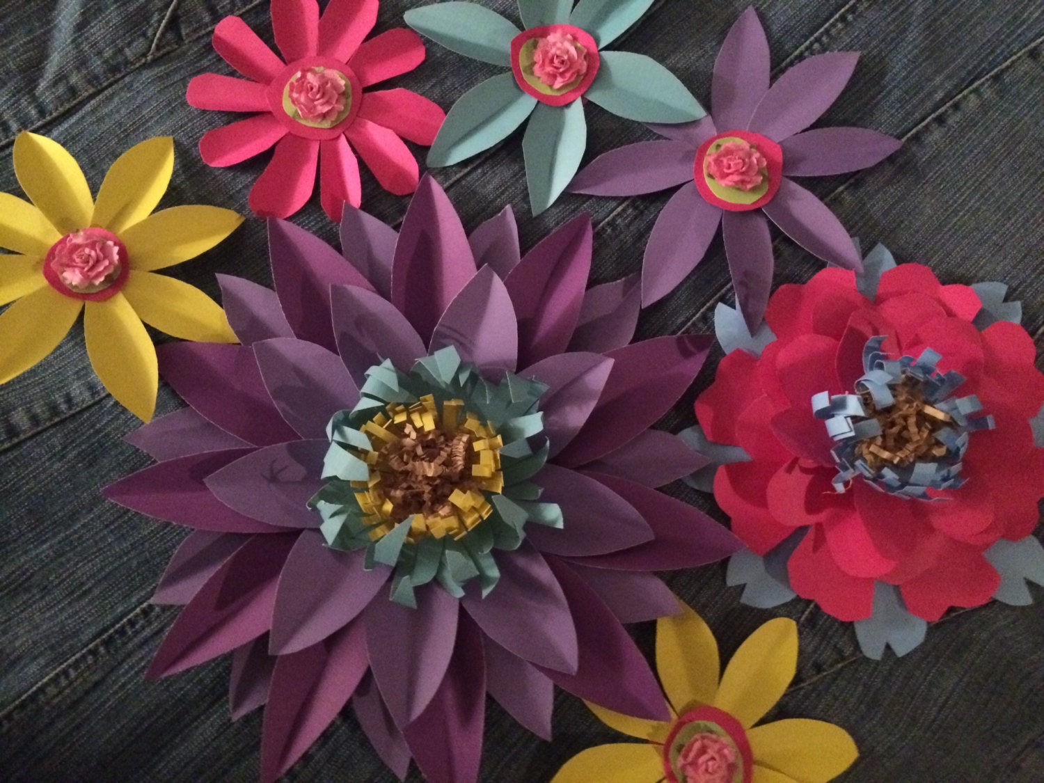 Colorful Paper Flowers Set of 7