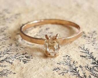 Tiny Herkimer Diamond Quartz Crystal Ring - Gold Fill Ring - Delicate Crystal Ring - Stacking Ring - Gold Stack Ring - Minimalist Gold Ring
