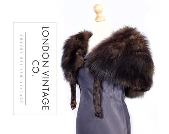 Vintage plus size/large 1940's silver fox real fur cape/stole/wrap/jacket with black tones.Vintage bride/winter wedding/ww2/game of thrones