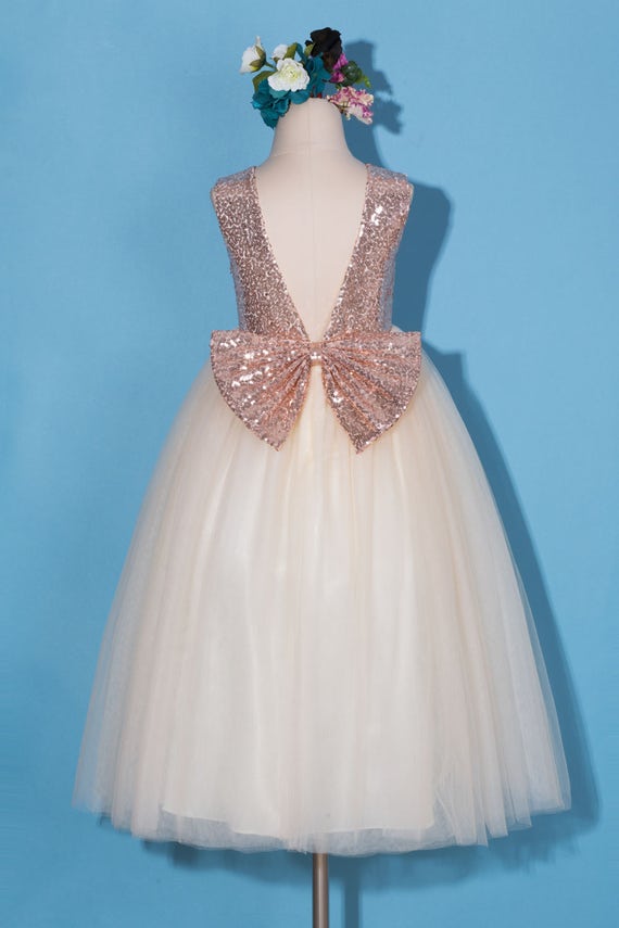 Flower girl dress/Rose gold sequin flower girl dress/Rose