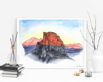 Half Dome at Sunset Watercolor painting