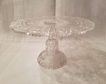 Vintage Clear Glass Pedestal Cake Stand ~ Footed Cake Plate