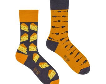 Mouse and cheese socks | men socks | colorful socks | cool socks | mismatched socks | womens socks | crazy socks | patterned socks