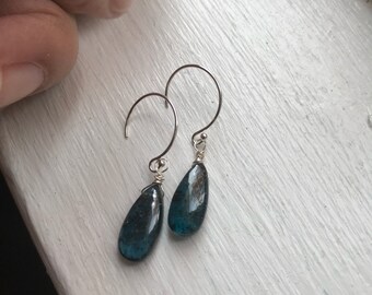 Teal Moss Kyanite and Sterling Silver Earrings - Free U.S. Shipping
