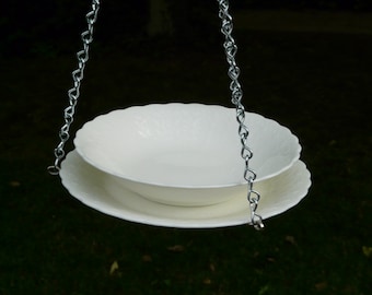 Bowl and Plate Bird Feeder, White Silk