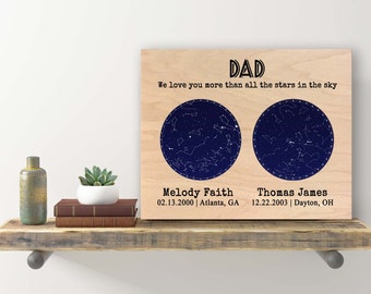 Father's Day Gift from Daughter to Father Gift from Son Gift for Dad Gift Night Sky Print Custom Wood 2 Sky Constellation Print Star Map