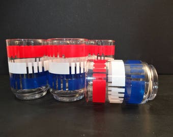 Set of 6 Vintage Libbey Red, White and Blue Drinking Glasses - Patriotic Tumblers - Colorful - Rocks or Juice Glasses - Vintage Barware