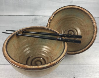 Rice Bowl Set - Handmade Rice Bowls - Pho Bowl - Noodle Bowls - Pottery Bowls with Chopsticks- Noodle Bowl Pair