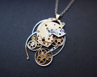 Watch Parts Pendant "Intergalactic" Cosmic Atomic Delicate Beautiful Mechanical Watch Gear Necklace Industrial Steampunk Art Mechanical Mind