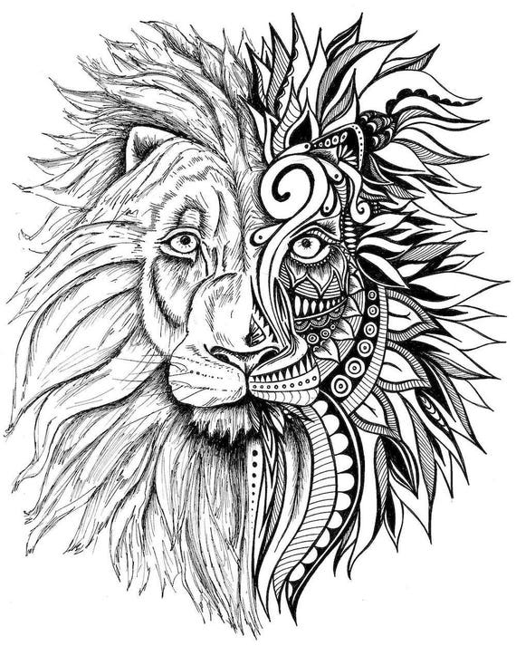 lion print zentangle art lion drawing art prints black and