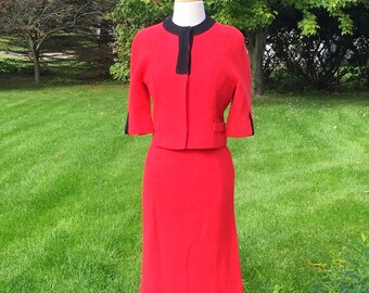 Vintage 50s Ladies Red Suit | Two Piece Suit | Peck & Peck | 26" Waist