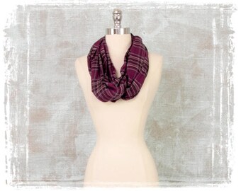 Plum Plaid Scarf, Womens Scarf, Infinity Scarf, Plaid Scarf