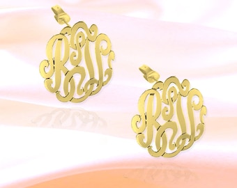 Monogram Earrings - .5 inch 24K Gold Plated Sterling Silver Handcrafted - Personalized Initial Earrings - Made in USA