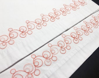 Coral bubbles hand embroidered border pillowcase pair, standard size, 100% cotton, white cases