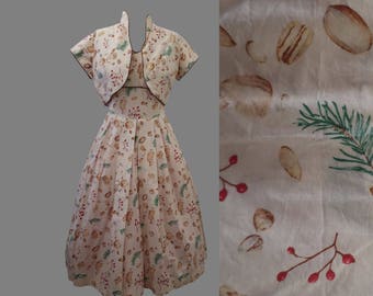 1950s Nut Print Toni Todd Dress and Bolero M L