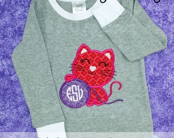 Cat Yarn Applique Design - Cat Embroidery Design - Monogram - Cat Applique Design - Machine Embroidery Design - Yarn Applique Design