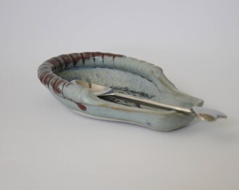 Ceramic spoon rest – pottery handmade spoon holder – 15cm x 9cm X 2.5cm high - D03