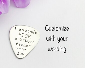 Custom guitar pick Message - Hand stamped Guitar pick - great for a gift - personalized with your wording - stainless steel - guitar gift