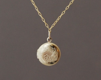 Small Gold Round Locket Necklace