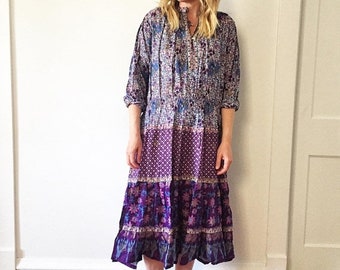 20% OFF SALE Vintage 70s Cotton Gauze Dress , BOHO Hippie India Dress , Kaiser Dress