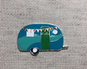 Needle Minder, Enamel, Caravan, Camper, Travel, Holiday, Summer, Turquiose, Needle Keep Emporium