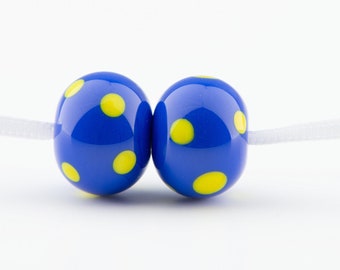 Frolic blue pair - lampwork glass beads handmade by Rebecca Weddell