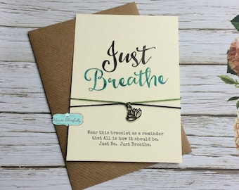 Just Breathe Duo Wish Bracelet, Yoga Wish Bracelet, Keep Calm Gift, Self Care Bracelet, Lotus Friendship Bracelet