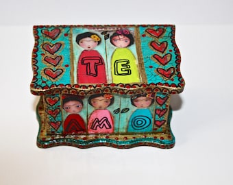 Te Amo - Little Frida Box - Original Handmade Jewelry Box Folk Art by FLOR LARIOS
