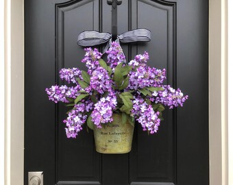 Lilac Wreaths, Purple Lilac Flowers, Spring Flowers, Summer Bouquet, Spring Wall Pocket, Lilac Bucket, Artificial Lilac Wreaths