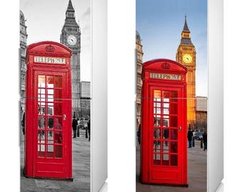Fridge Vinyl Sticker *** London Phone Booth *** / Self-Adhesive Vinyl Refrigerator Decal / 185 x 60 cm (73" x 24") / Vinyl Wallpaper
