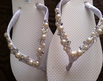 Wilomena Bridal Flip Flops, Custom Flip Flops, Gem Pearl Dancing Shoes, Bridal Sandals, Wedding Flip Flops, Beach Wedding Shoes